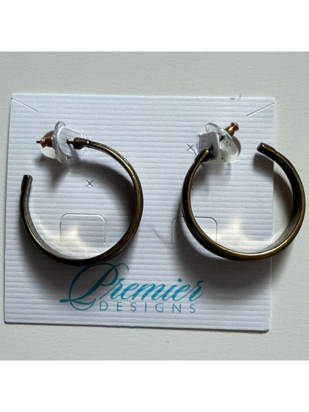 Premier Designs Hoop Earrings-Gold Tone Metal Finish W/ Black Paint Details-New